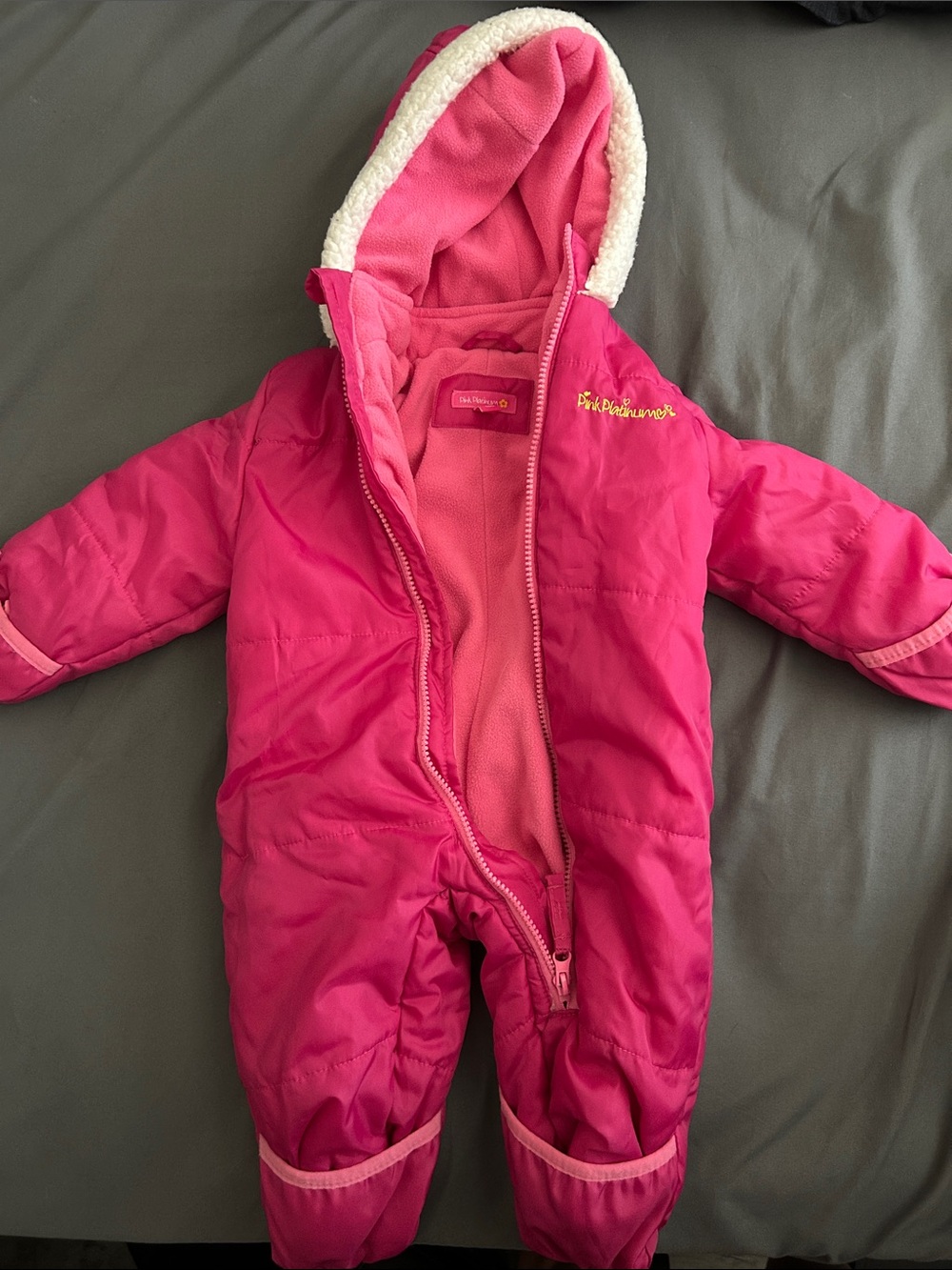 Pink Platinum Bright Pink Fleece Baby Snowsuit